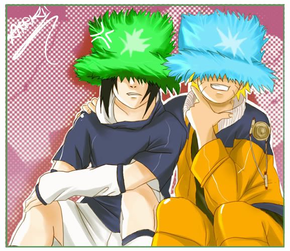 Sasuke__Naruto_and_Fuzzy_Hats_by_ar.jpg party hats xD image by Runaway_Never_go_back