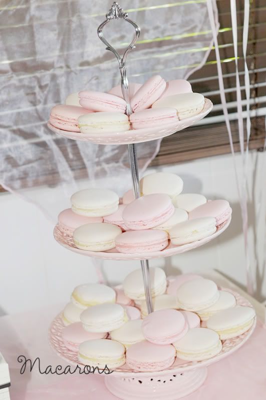 Pink and White Macarons with chocolate filling