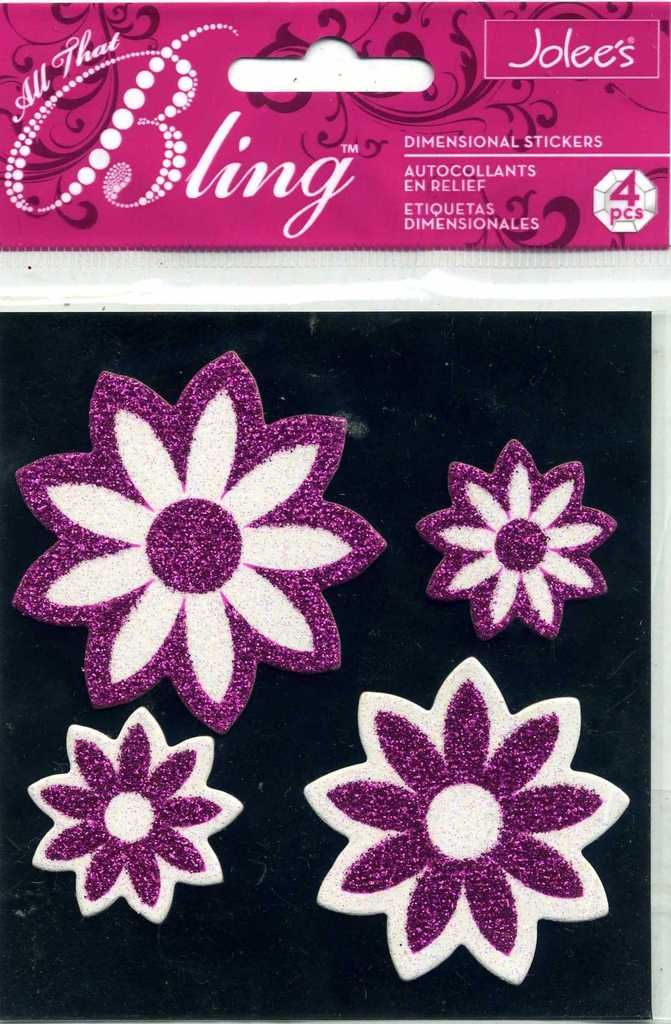 All That Bling Pink Flowers Dimensional Stickers