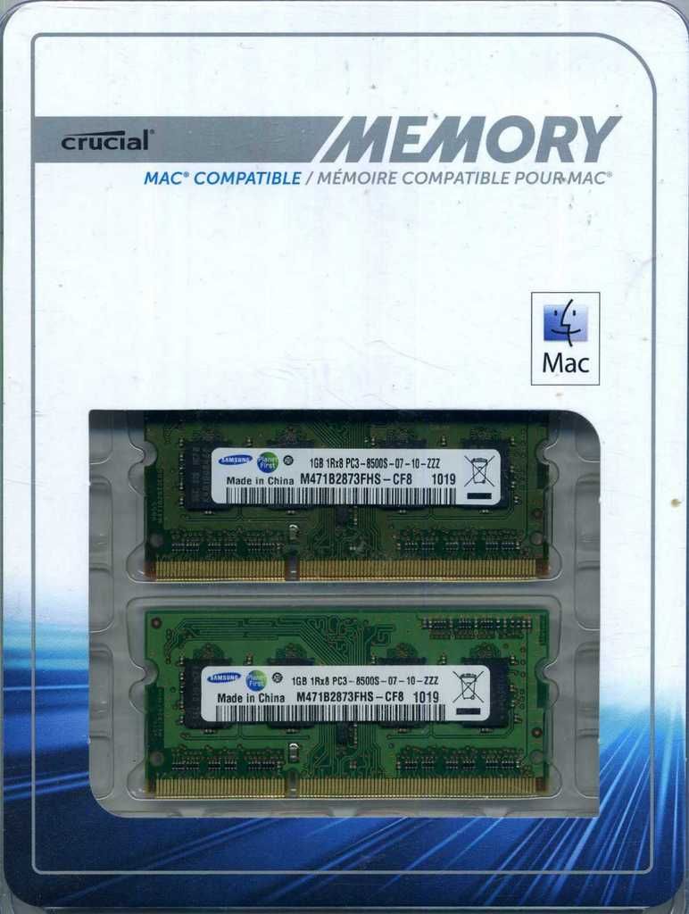 Samsung crucial memory mac compatible 2x1gb 1rx8 pc3-8500s-07-10-zzz by Crucial