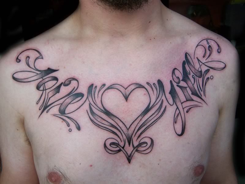 Tattoos Heart Design on the Male Chest Tattoos Heart Design on the Male 