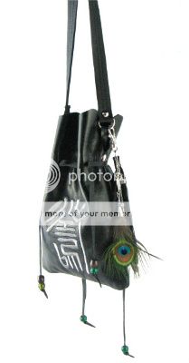 New Docia Black Leather Embroidered Good Life Feather Crossbody 