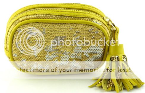 Double Spanish Sequins Yellow Leather Trim Phone, ID, Lipstick & Key 4 