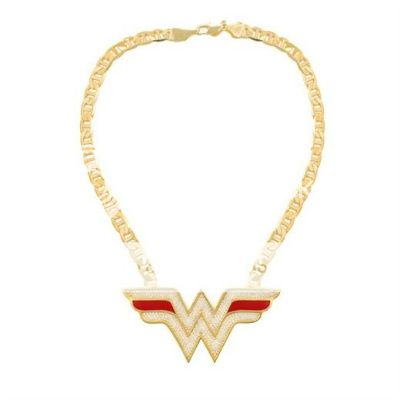   Noir for DC Comics Gold Red Enamel Wonder Woman Logo Necklace  