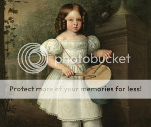 1847 GIRL PLAYING THE DRUM Dollhouse Miniature Picture  