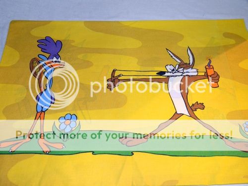 RARE Vtg Looney Tunes Wile E Coyote Road Runner Reversible Pillowcase