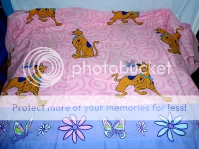 RARE Girls Pink Scooby Doo w Butterflies Full Double Flat Sheet Fabric